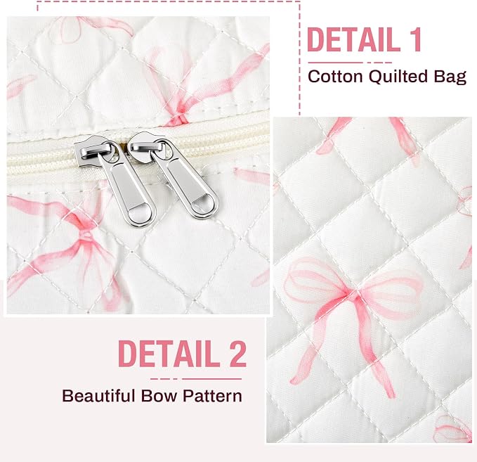 Abbylike Hospital Bag for Women, Quilted Weekender Duffle Bag,Bow - Image 6
