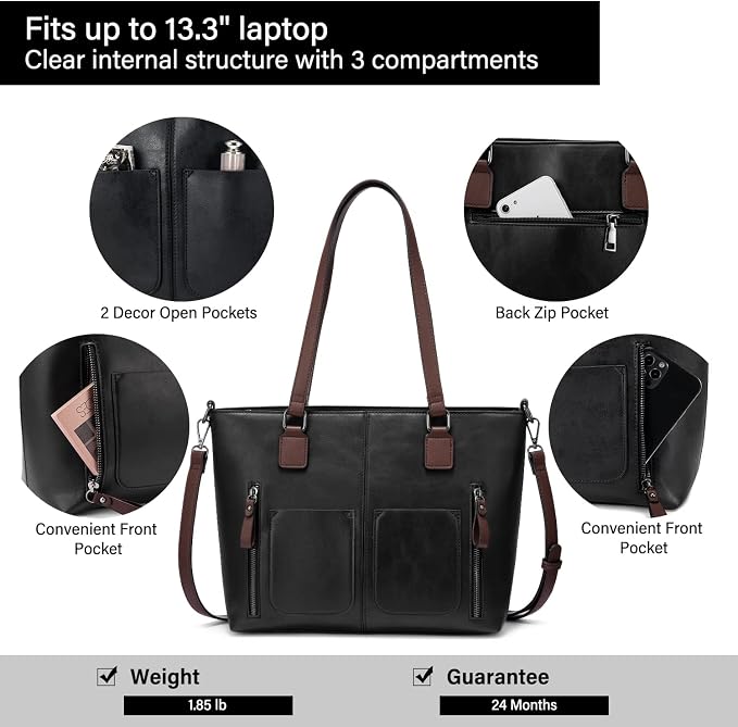 LOVEVOOK Purses Tote Bag for Women, Retro Large Shoulder Handbag, Leather Work Bag with Multi-Pockets, Gifts for Teacher, Mom - Image 7