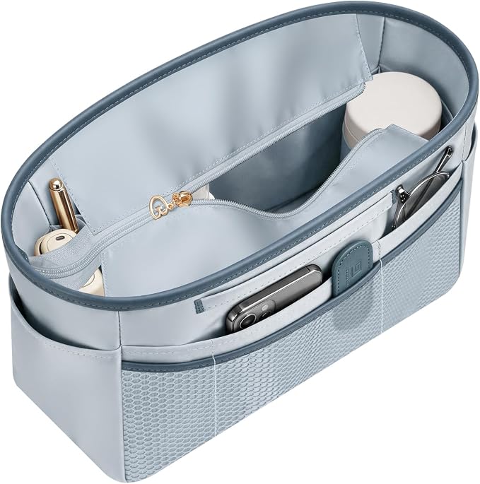 GIVLEFLY Purse Organizer Insert for Tote Bag, 13.78 Inch Satin Bag Organizer with Zipper Pocket, Multi Pocket Handbag Organizer by GIVLEFLY