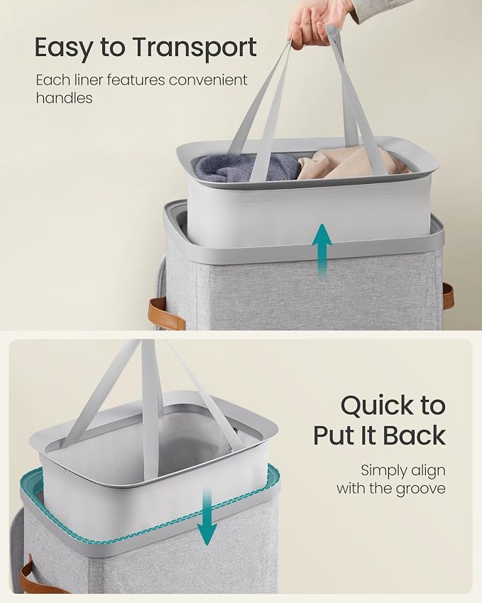 SONGMICS Laundry Basket, 26.4 Gal. Laundry Hamper, Easy Assembly, with Lid and Handles, Removable Liner, 16.5 x 12.6 x 29.5 Inches, Dove Gray ULCB811GD01 - Image 5