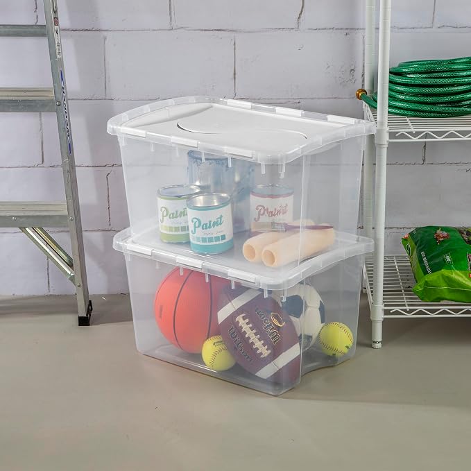 Sterilite 6-Pack Stackable Storage Bin with Lid, Clear Plastic Design, 48 Quart - Image 8