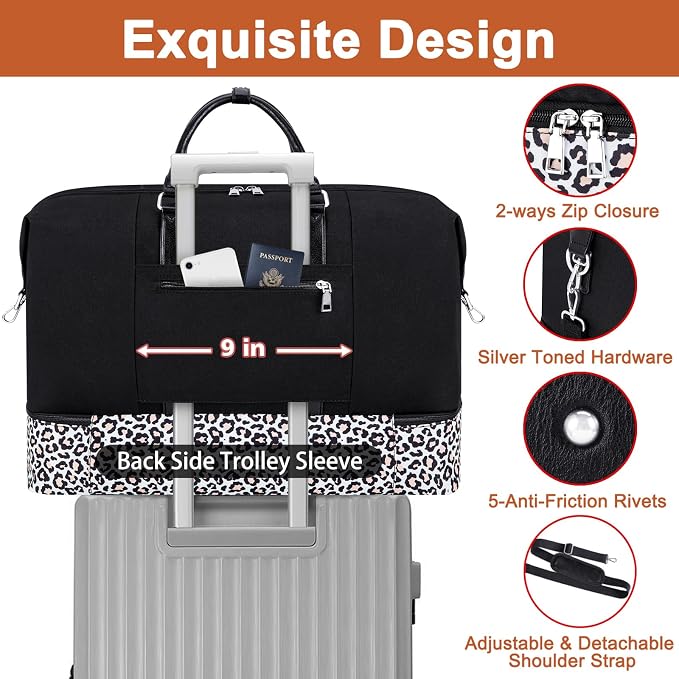 TIBES Travel Weekender Bag for Women, Overnight Bag with Shoe Compartment | 3PCS Large Travel Duffel Bag for Gym, Travel, Hospital, Business Trip, Carry On Tote, Wet & Dry Separation, Water Resistant - Image 3