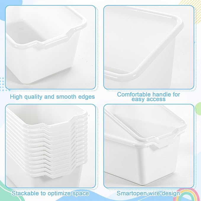 Funrous 72 Pack Plastic Cubby Bins for Classroom, Stackable Storage Bins with Rainbow Labels and Handles Cubby Organizer Containers for Teacher Supplies Home Office Daycare and Playroom (White) - Image 3
