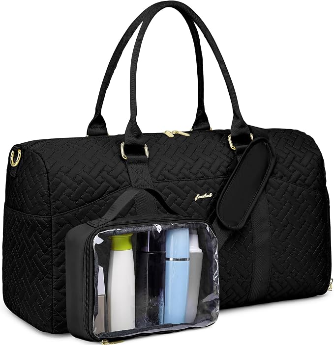 Women Weekender Travel Duffle Bag: Travel Duffel Overnight Bags with Shoe Compartment Large Carry on Tote with Toiletry Bag Weekend Traveling Yoga Gym Hospital Bag for Women with Wet Pocket Black - Image 8