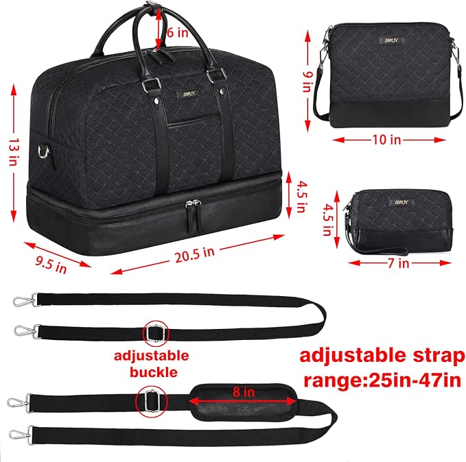 Weekender Bag for Women, Large Overnight Bag Canvas Travel Duffel Bag Carry On Tote with Shoe Compartment 21" 3Pcs Set - Image 4