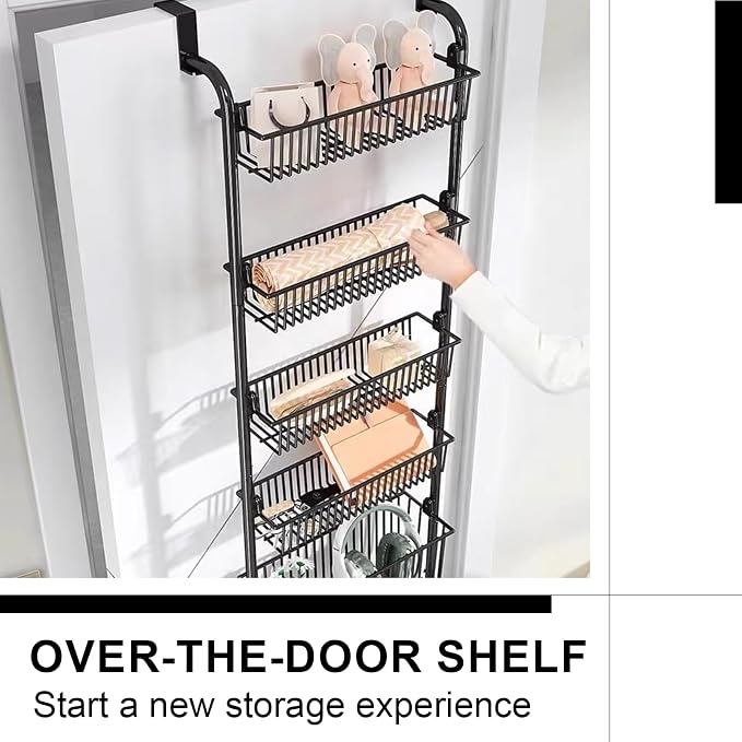 Over the Door Organizer, Metal Behind Door Hanging Storage, Toys Umbrellas Bags Organizer Rack, Large Capacity Organizer for Bedroom Bathroom Kitchen Pantry Closet Cabinet (White,Four-Tier) - Image 4