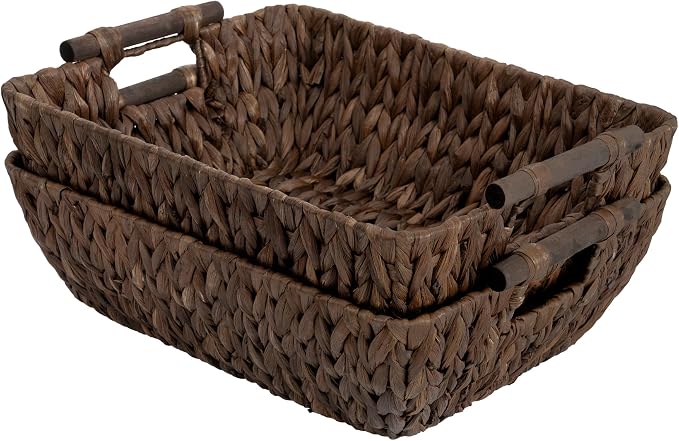 StorageWorks Wicker Baskets for Shelves, Large Organizer Basket | Wicker Storage Baskets for Shelves, Baskets with Wooden Handles, 2-Pack Gifts Basket for Home Decor, Hand-Woven Basket by StorageWorks