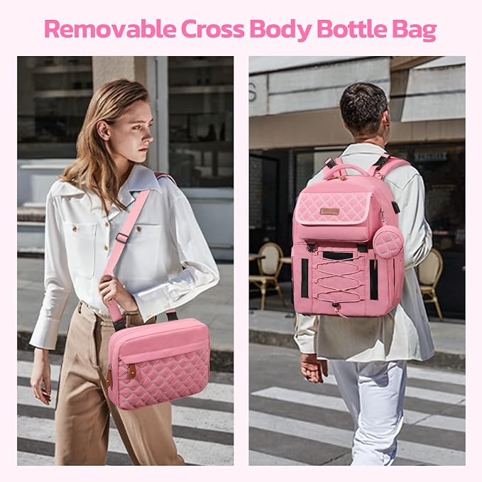 Maelstrom Large Diaper Bag,29L-45L Expandable Diaper Bag Backpack for 2 Kids/Twins Baby Stuff, with Removable Cross Body Bottle Bag for Mom/Dad, Stylish Baby Bag Gift for Boys/Girl-Pink - Image 2