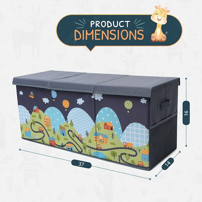 SoftOwl Extra Large Toy Storage Organizer with Lid - Sturdy, Collapsible Toy Chest Storage Box with Cute Design - Toys Bin with Dividers for Kids, Boys, Girls, Nursery, Bedroom, Play room 37"x16"x14" - Image 2