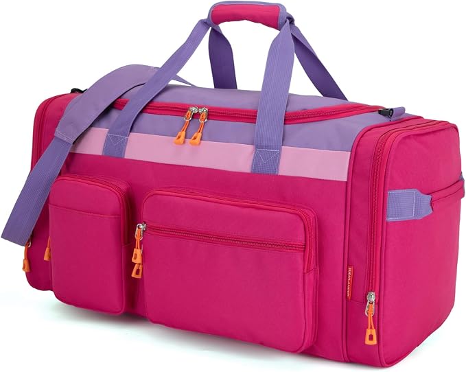 Large Kids Duffle Bag for Travel, Overnight or Weekend, R Purple | Roomy Size: 22.0"L x 12.0" H x 12.0"W, Made of Thick Polyester Fabric - Image 2