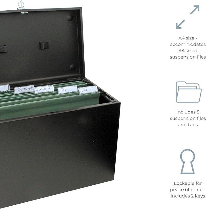 Cathedral Products A4 Steel File Box with Starter Pack of 5 Suspension Files - Black - Image 4