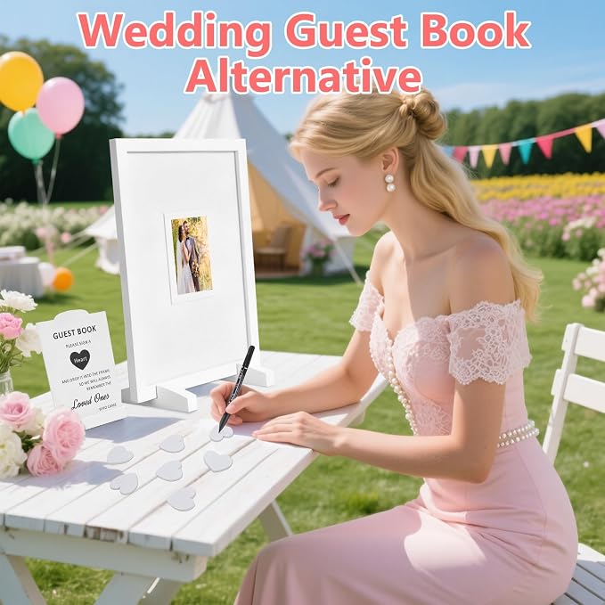 Wedding Guest Book Alternative Wooden Picture Frame Guestbooks(White) | With 90+ hearts, Guest Book Alternative for Wedding Baby Shower Anniversary Birthday Party - Image 2
