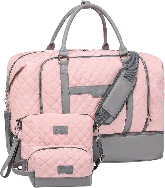 Weekender Bag, Large Travel Duffel Bag for Women, Carry on Overnight Bag with Shoe Compartment and Toiletry Bags by Stuery