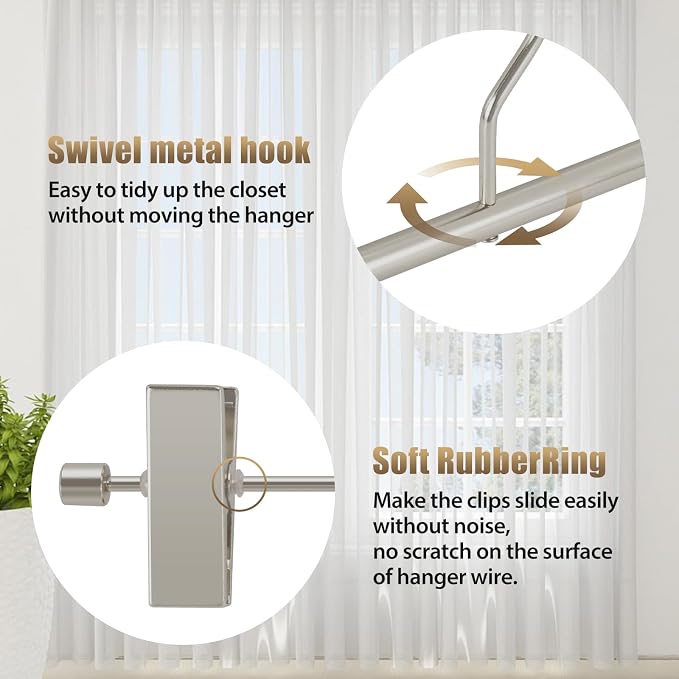 VWV 20 Pack Pants Hangers with Clips, 12.4 Inch Aluminum Skirt Hangers with 360° Swivel Hooks, Heavy Duty Space Saving Closet Hangers for Jeans, Slacks, Shorts(Matte Pearl Nickel - Image 4