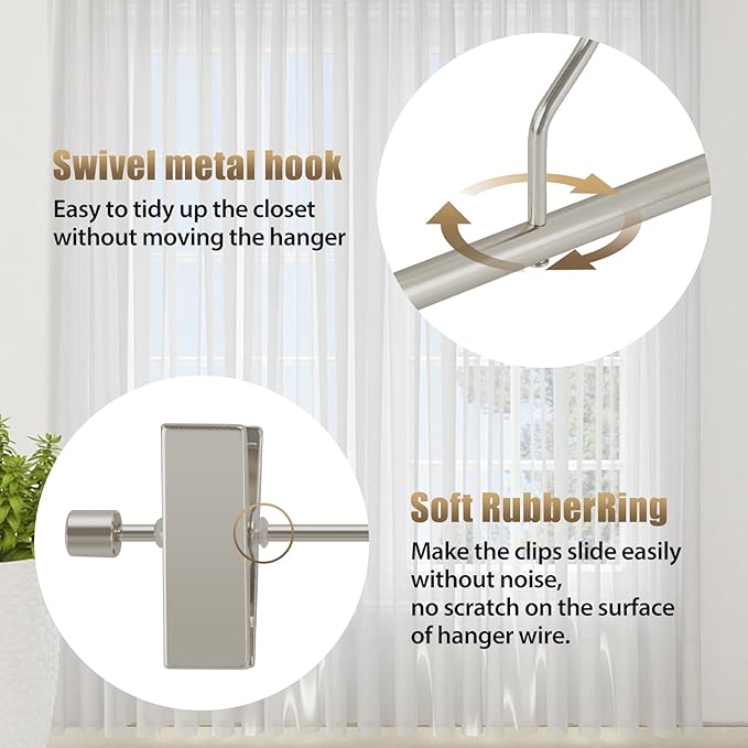 VWV 10 Pack Pants Hangers with Clips, 12.4 Inch Aluminum Skirt Hangers with 360° Swivel Hooks, Heavy Duty Space Saving Closet Hangers for Jeans, Slacks, Shorts (Matte Pearl Nickel) - Image 4
