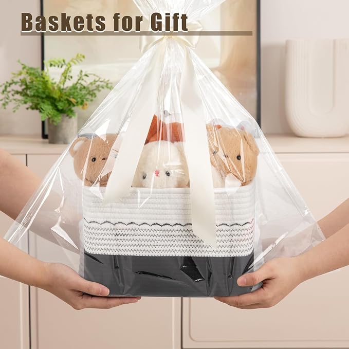 OIASKET 4 Pack Storage Baskets for Organizing, 13"X9"X7.87", Decorative Cotton Rope Baskets for Shelves, Small Woven Basket for Toys, Books and Towels, Black & White - Image 7