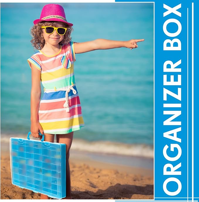 2 Pcs 48 Grids Plastic Bead Organizer Box with Divider, Blue - Image 6