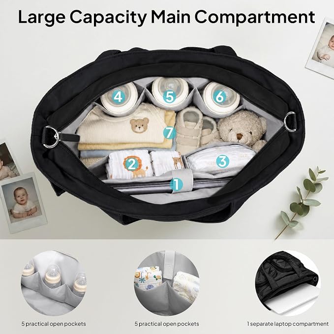 TOPEAST Diaper Bag Tote, Quilted Puffer Baby Bag with Insulated Pockets, Lightweight Hospital Bag for Mom & Dad, Travel, Work - Image 5