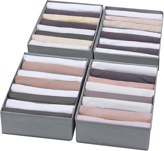 4 Packs T-shirt Drawer Organizers for Clothing,8 Grids Compartment Wardrobe Storage Box, Washable Clothes Organizer for Folded Clothes, Legging, Silk Scarve by Coorganisers