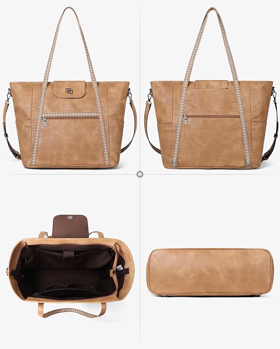 Large Laptop Tote Bag for Women Designer Leather Laptop Bag, 15.6in | Fashion Travel Backpack Purse Shoulder Handbag Fits 15.6 Laptop, Daily, Work, Business Trip, Weekend Travel, Teacher - Image 7