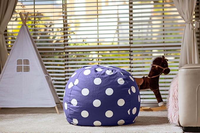 WEKAPO Stuffed Animal Storage Bean Bag Chair Cover for Kids | Stuffable Zipper Beanbag for Organizing Children Plush Toys Large Premium Cotton Canvas (Navy Dot, XX-Large) - Image 6