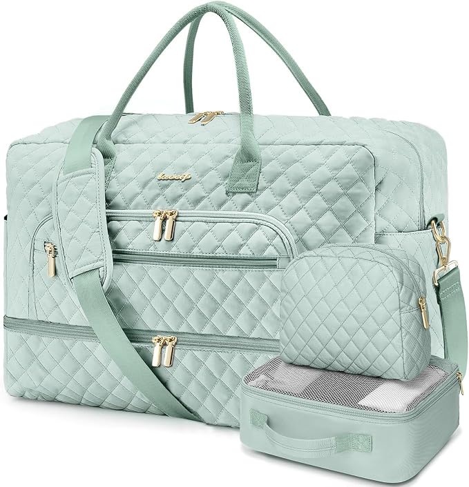 Large Women Travel Duffle Bag, Weekender Bags for Women with Shoe Compartment, Carry on Overnight Bag with Toiletry Bag, Gym Duffel Bag with Wet Pocket, Hospital Bags for Labor and Delivery 3 PCS Set by LUOCIP