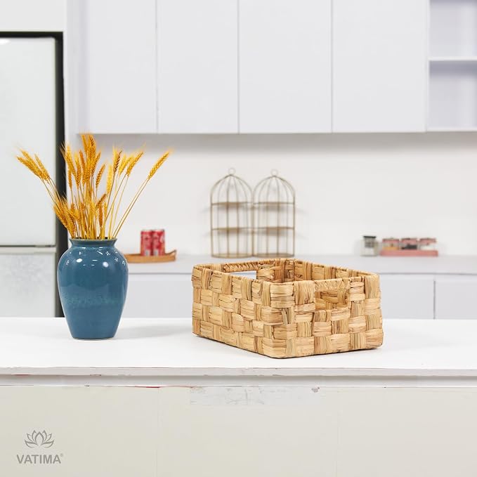 Vatima Jumbo Wicker Storage Basket, Large Hyacinth Organizer, 16.9x12.1x7.1H Inches - Ideal for Home Shelving and Pantry Storage - Image 6