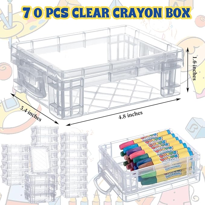 Suzile 70 Pcs Plastic Crayon Box with Lid Clear Crayon Organizer Stackable Storage Containers Bulk Pastel Holder Case for Office School Classroom Supplies Pen Pencil Art Crafts - Image 2