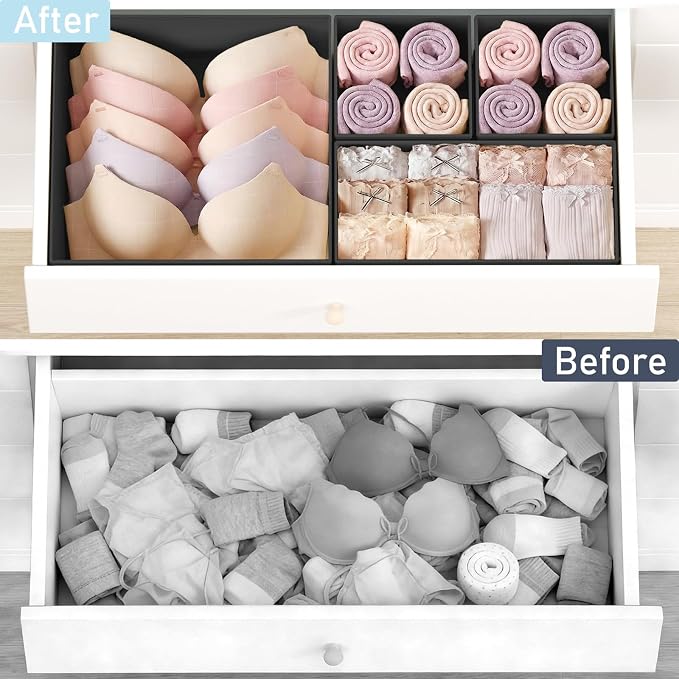 DIMJ Drawer Organizer Clothes - 16 Pack Baby Dresser Organizer for Nursery, Foldable Drawer Organizer Bins for Closet Bedroom Organization, Fabric Clothes Storage Dividers for Underwears, Socks, Bras - Image 5