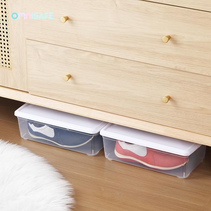 6 Quart Stackable Plastic Storage Shoebox, BPA-Free Nestable Container with Latching Lid to Organize Shoes, See-Through Box for Home and Office, Multi-Purpose Clear Bins (White, 8 Pack) - Image 7