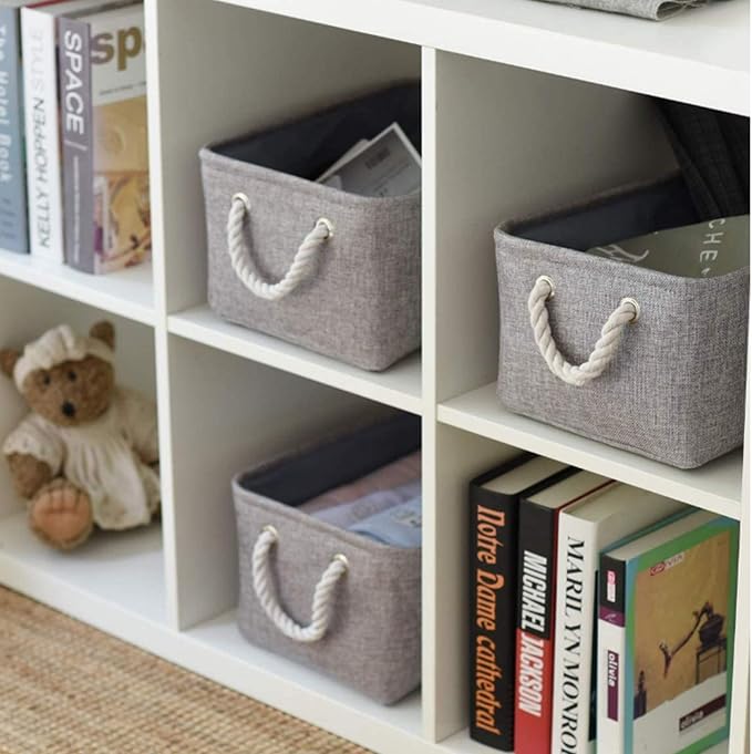 TcaFmac Storage Bins for Organization - Large 3 Pack Canvas Storage Basket for Shelves with Handles, Collapsible Baskets for Organizing for Closet Dog Laundry (Grey 16x12x8 inch) - Image 2
