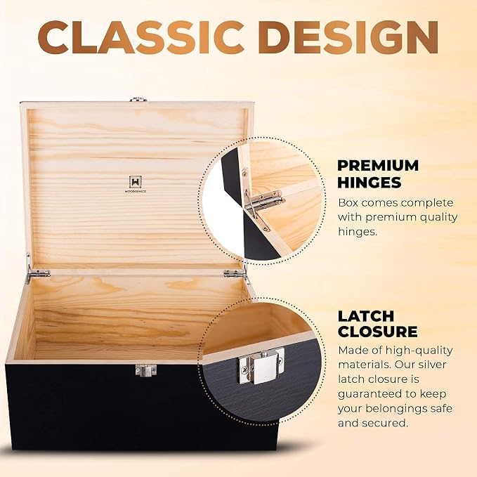 Large Wooden Storage Memory Gift Decorative Box with Hinged Lid (Black) - Image 4