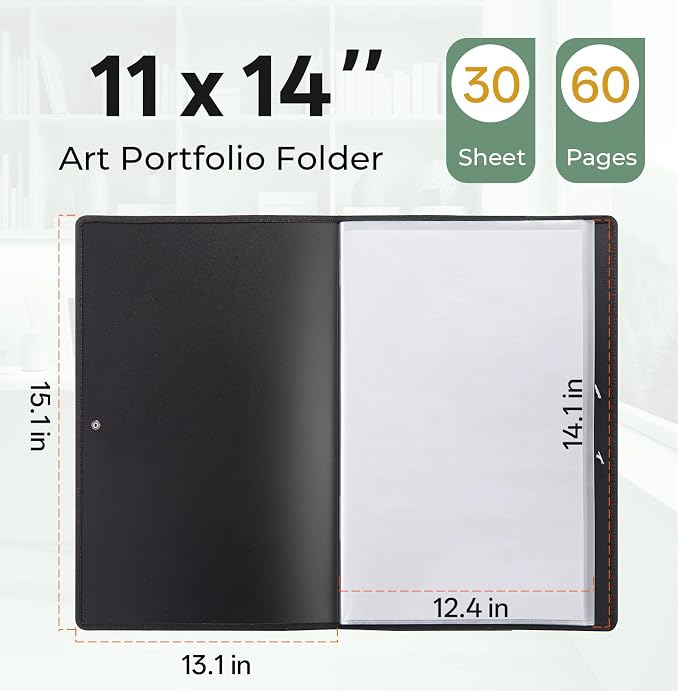 Nicpro 11x14 Art Portfolio Folder, 30 Pockets Display 60 Pages Art Painting Portfolio Binder with Clear Plastic Sleeves, Presentation Storage Book for Artists Artwork Drawing - (Black) - Image 2