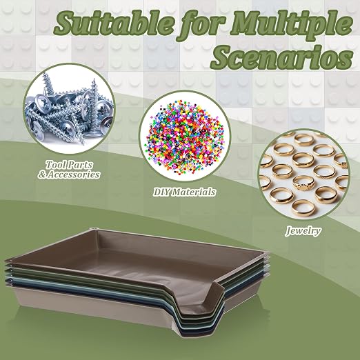 Reallnaive 6 Pcs Plastic Art Sorting Funnel Trays Quick Sorting Activity Serving Tray Stackable Craft Organizer for Classroom Beads Organizing Home Back to School DIY Project (Earthtone Color) - Image 3