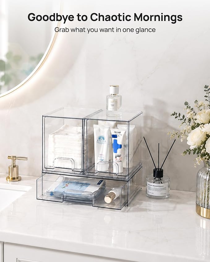 Vtopmart Clear Stackable Storage Drawers Set of 3, Plastic Organizer Bins | Multi-purpose Boxes for Baby Bottle Storage, Ideal for Kichen, Vanity, Bathroom, Undersink, Cabinet, Pantry Organization - Image 3