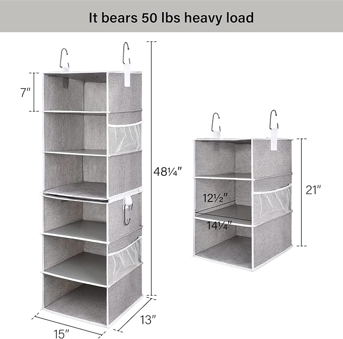 StorageWorks Two 3-Shelf Separable Closet Hanging Shelves with 3-Shelf Hanging Closet Shelves - Image 3