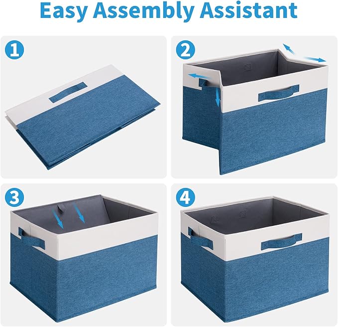 GhvyenntteS 6 Pack Fabric Storage Bins, 15x11x9.6 inch Closet Storage Bins for Shelves with 3 Handles, Foldable Storage Baskets for Shelves, Sturdy Closet Organizers and Storage Boxes, Blue - Image 5