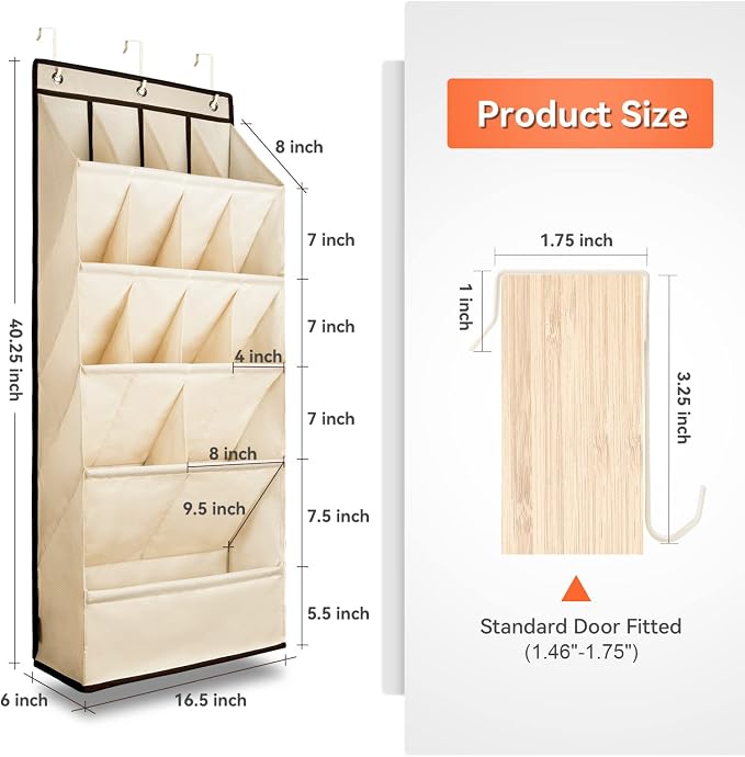1 Pack Over the Door Shoe Organizers, Hanging Organizers with Large Pockets | with Large Deep Pocket Shoe Holder for Closet Shoes Rack for Wall, Over Door Shoe Storage Hold up to 18 Pairs Shoes, Beige - Image 6