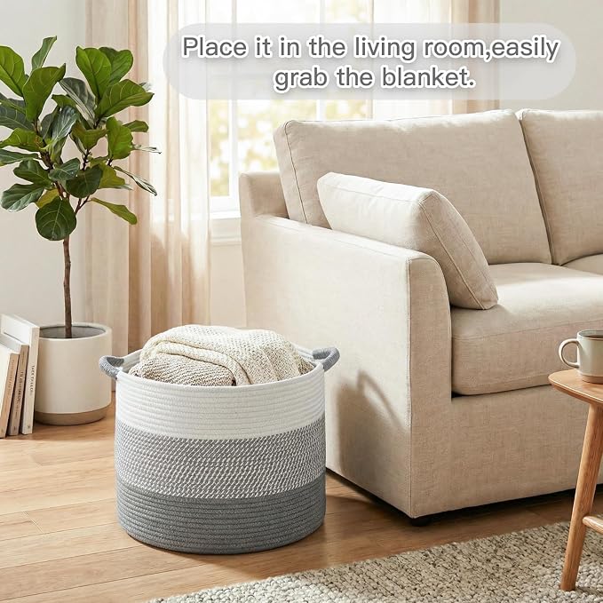 Artfeel 100L Large Cotton Rope Basket, Decorative Woven Blanket Storage for Living Room, Boho Toy Storage & Toy Box for Kids, Versatile Laundry Basket & Nursery Hamper for Blankets(Grey) - Image 4