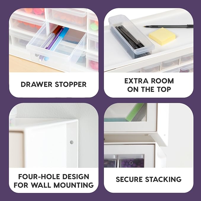IRIS USA 44-Drawer Small Parts Storage Cabinet, Crafts, Made in USA, White | Wall-mountable, Stackable, Building Bricks, Screws, Nuts & Bolts, Hardware, Garage Tool Storage - Image 5