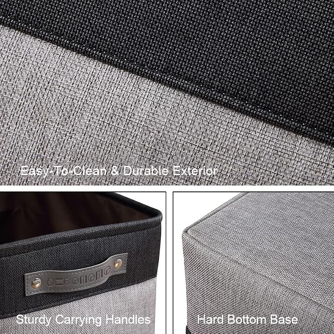 DECOMOMO Storage Bins, Large Fabric Storage Baskets for Shelves 3 Pack | 15 x 11 x 9.5 inches Decorative Linen Closet Organizers (Grey & Black) - Image 5