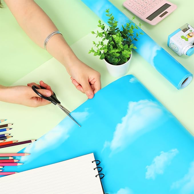 Kolldenn 2 Rolls Blue Sky Clouds Fabric Bulletin Board Paper Roll 4 x 12 ft Extra Large Non Woven Waterproof Roll Fade Resistant for DIY Craft Drawing Painting Classroom Decor - Image 4