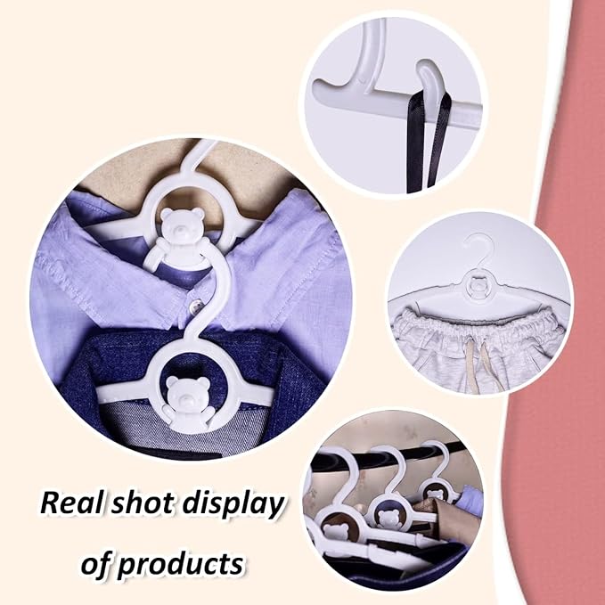 Baby Clothes Hangers 50 Pack, Plastic Kids Hangers Space Saving for Closet | White Hanger for Toddler Girl and Boy, Lightweight Anti-Slip Cascading Padded Extendable Adjustable Pant Bear Children Hangar - Image 5