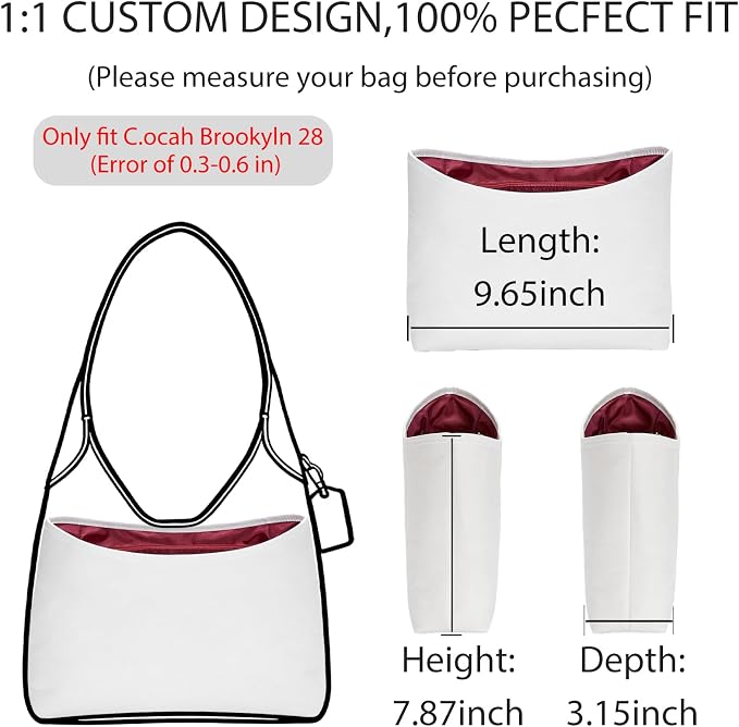 Tyvek Purse Organizer Insert for Coach Brooklyn 28 Shoulder Bag | Waterproof Bag Insert, 5 Pocket Storage, Elastic Bottle Holder, Zipper Pocket, Tote Bag Dividers, Everyday Use, White Maple - Image 2
