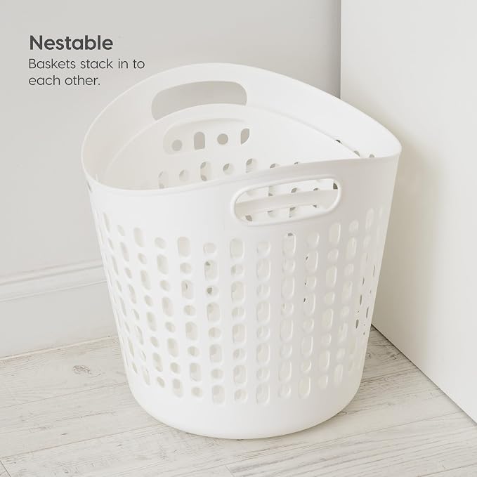 IRIS USA Plastic Laundry Hamper, 40L- 3 PK, Flexible, Ventilation, White | Laundry Baskets for Bedroom Bathroom Apartment Dorm, Blankets Pillows Trinkets Storage - Image 5