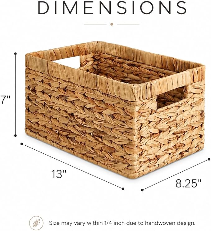 Water Hyacinth Wicker Storage Baskets for Shelves, Set of 4 | Shelf Baskets, Basket with Handle, for Pantry, Kitchen, Bathroom, Closet Storage, 13x8.25x7in - Image 5