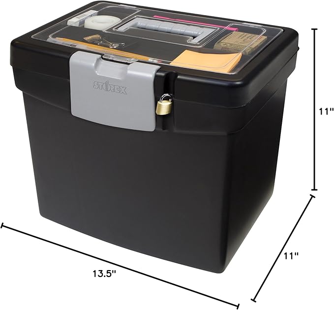 Storex 61504B02C Portable File Box with XL Lid, 11 x 13-1/2 x 11 Inches, Black - Image 10