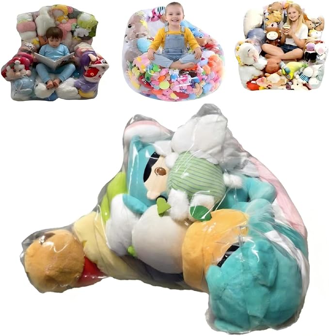 Clear Stuffed Animal Storage Bean Bag Chair Cover - Extra Large 150L, Waterproof & Easy-Clean Toy Organizer with Plastic Window,forNursery, Bedroom, Playroom (Cover Only, No Filler) (S) by Unknown