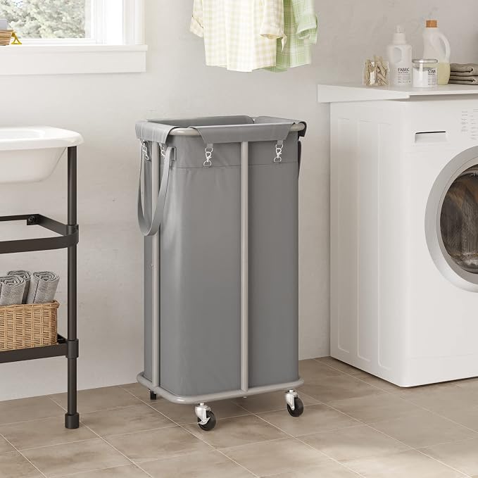 WOWLIVE 100L Rolling Laundry Basket with Wheels, Tall Laundry Hamper | Laundry Cart with Steel Frame and Removable Bag, Foldable Dirty Clothes Hamper for College Dorm, Laundry Storage, Grey - Image 2