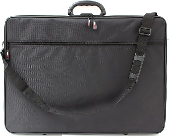 Artway A2 Art Portfolio Case - Art Storage Folder with Carry Handle/Shoulder Strap, Internal/External Pockets and Internal Securing Strap (No Rings) - Black by Artway
